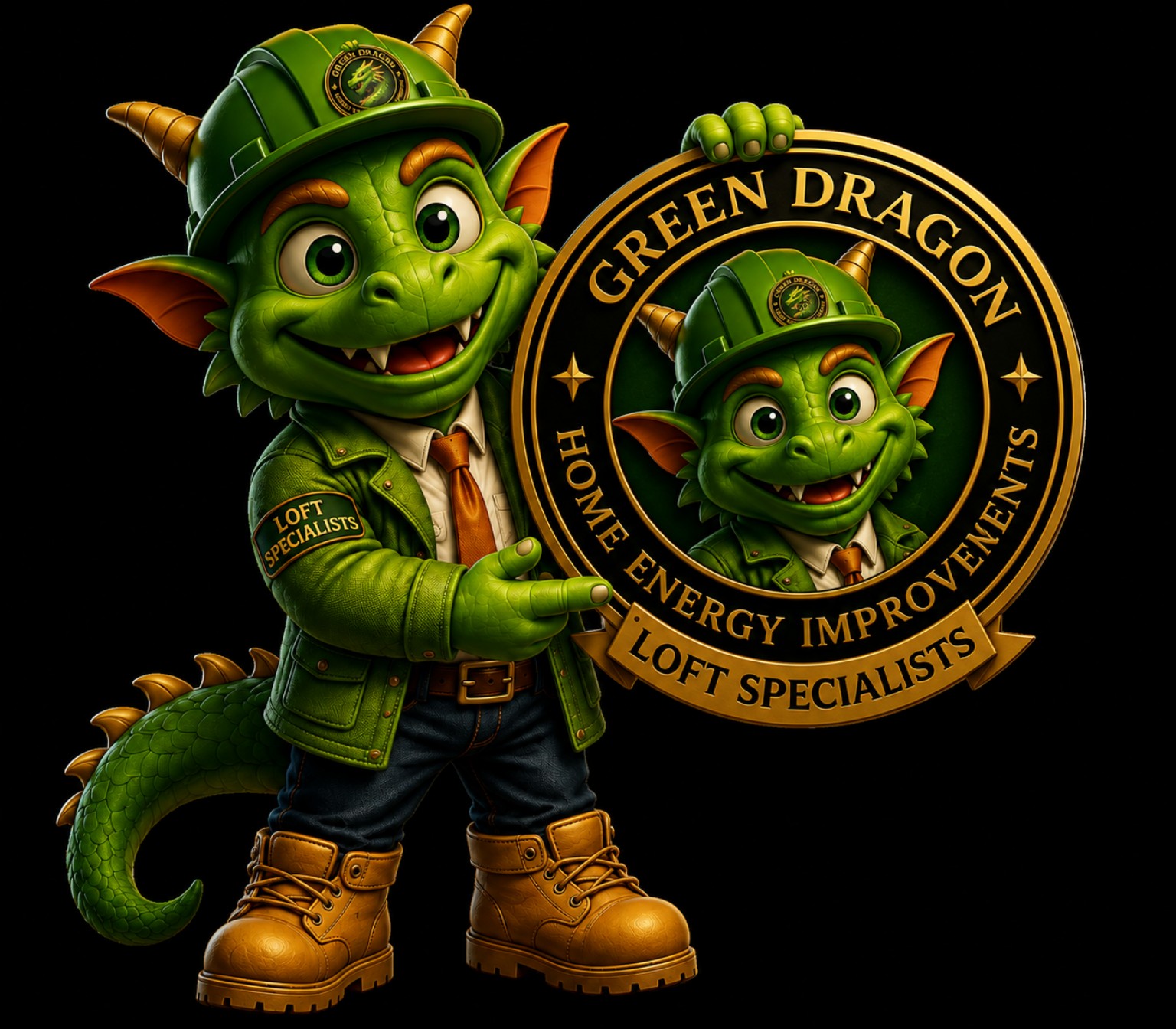 Draco presenting the Green Dragon Loft Specialists crest
